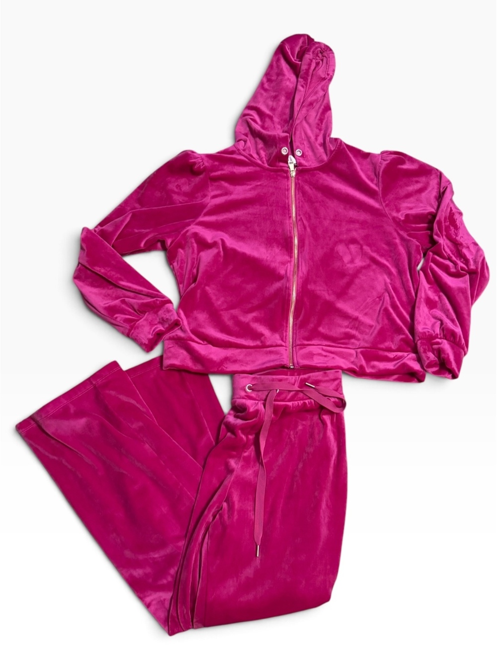 Magaschoni XL Fuchsia Pink Velvet Tracksuit Hoodie and Pants Set